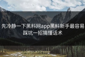 先冷静一下黑料网app黑料新手最容易踩坑一招搞懂话术