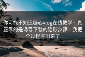你可能不知道糖心vlog在线教学 · 真正靠的是诱导下载的隐形步骤｜我把全过程写出来了